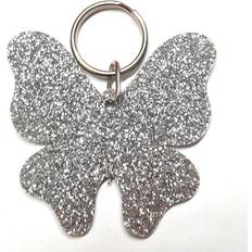 Grey Keychains Pet Mirrors Glitter Acrylic Butterfly Keyring - Grey