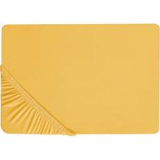 Beliani Fitted JANBU Cotton 200 x 200 cm Mustard Bed Sheet Yellow (200x200cm)