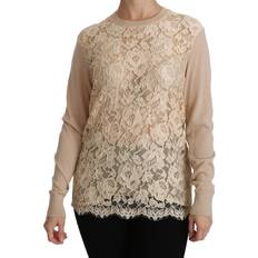 Dolce & Gabbana Beige Blouses Dolce & Gabbana Beige Lace Long Sleeve Top Cashmere Women's Blouse