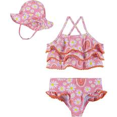 18-24M Swimsuits Children's Clothing Andy & Evan Girls' Rainbow Print Tankini Set W/ Hat, 18-24M, Pink Floral