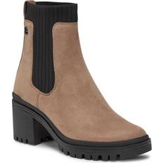 s.Oliver Damen Chelsea Boots zum Reinschlüpfen mit Absatz Vegan Braun Taupe