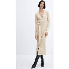 Beige - Wrap Dresses Mango Wickelkleid mit Rippstruktur