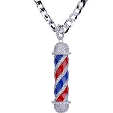 Charms & Pendants Men's New Mini Brass Silver Barber Shop Pendant With 24” Cuban Chain BCH 15108S