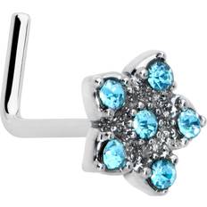 Blue - Women Piercings Body Candy Gauge 7mm Blue Clear Gem Star Flower Shape Nose Ring Piercing mm ball