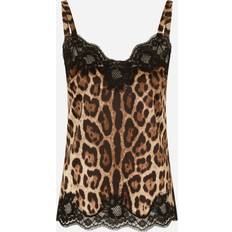 Silkki Topit Dolce & Gabbana Leopard-print satin lingerie-style top with lace detailing