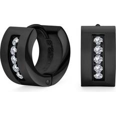 Jewelry Bling Jewelry Channel Set Cubic Zirconia CZ Wide Fashion K-pop Hoop Huggie Earrings For Men For Women Black Steel Stainless Steel