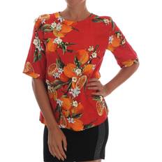 Puff Sleeve Blouses Dolce & Gabbana Orange Print Crystal-Embellished Blouse IT38