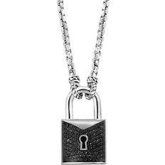 Effy Necklaces Effy Men's Sterling Silver Spinel Lock Pendant Necklace in Black