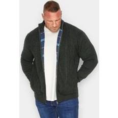 Green - Men Cardigans Kam Mens Big & Tall Green Cable Knit Lined Cardigan Big & Tall