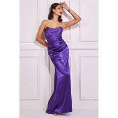 Long Dresses - Purple Goddiva Satin Bandeau Maxi Dress Purple