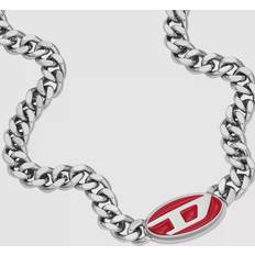 Diesel Jewelry Diesel Men's Red Lacquer and Stainless Chain Necklace Silver