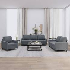 3-Sitzer - Armstützen Sofas vidaXL Sofagarnitur 3-tlg mit Kissen Dunkelgrau Sofa 3Stk. 3-Sitzer