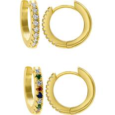 14k Jewelry Sets Adornia Huggie Hoop Earrings Set - Gold/Transparent/Multicolour