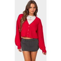 Red Cardigans Edikted EDIKTED Sabrina Chunky Knit Cropped Cardigan Red