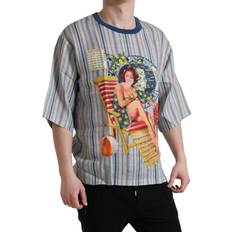 Herre - Hør T-shirts Dolce & Gabbana Multicolor Agosto Print Linen T-shirt IT48