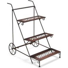 Indoor Plant Stands Costway 3-Tier Metal Plant Stand with Wheels and Handle for Balcony