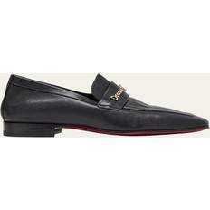 Christian Louboutin Men Low Shoes Christian Louboutin Mj Moc Chain Embellished Leather Loafers - Black