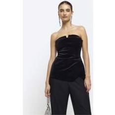 Velvet Clothing River Island Womens Bandeau Top Black Velvet Ruched