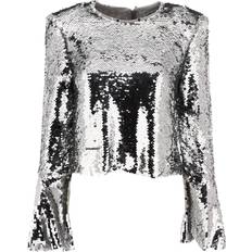 Argento - Donna Bluse Self-Portrait Self-Portrait-Sequinned Flared Top - Silver