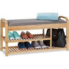 Bench With Seat Bamboo 2 Shelves