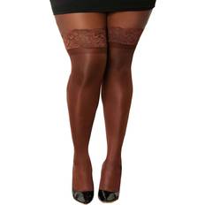 Women's Plus Size Espresso Sheer Thigh High Stockings
