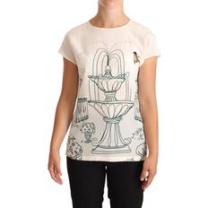 Dolce & Gabbana White Silk Garden Fountain T-Shirt Blouse IT36