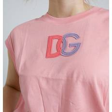 Dolce & Gabbana Pink Tank Tops Dolce & Gabbana Pink Cotton DG Logo Crew Neck Tank T-shirt IT36