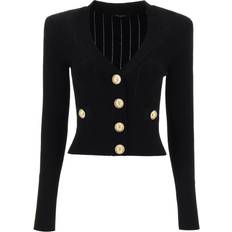 Balmain Women Cardigans Balmain Gold Buttons Cardigan Black FR