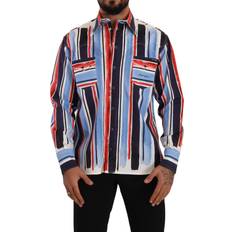 Dolce & Gabbana Red Striped Long Sleeve Cotton Shirt Blue IT40