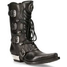 New Rock Shoes New Rock Mens Black Leather Cowboy Buckle Boots- M-7993-S1