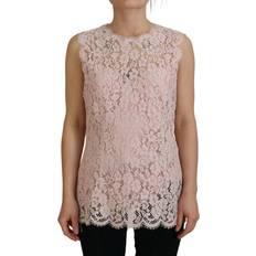 Leather - Men T-shirts & Tank Tops Dolce & Gabbana Pink Floral Lace Sleeveless Tank Blouse Women's Top