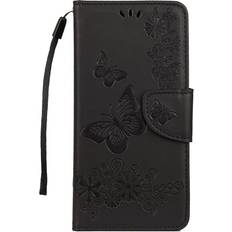 MAULUND Samsung Galaxy A30s A50 Blomster og Sommerfugle Læder Cover m. Pung Sort