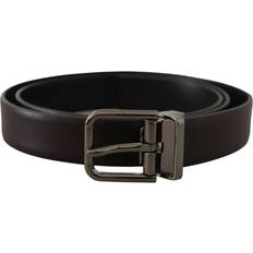 Lila Skärp Dolce & Gabbana Dark Purple Leather Box Borchia Metal Buckle Belt