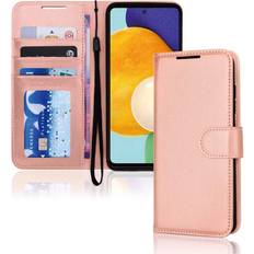 Samsung Galaxy A52 Mobile Phone Covers TechGear Galaxy A52 A52s 5G Leather Wallet Case, Flip Protective Case with Wallet Card Holder, Stand and Wrist Strap Rose