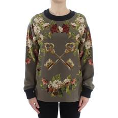 Blomstrede Sweatere Dolce & Gabbana Green Key Floral Print Silk Sweater IT40