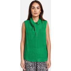 Taifun Taifun Sleeveless Blouse With Pussycat Style Bow Green