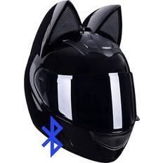 RUYICZB Personalized Cat Ear Bluetooth Motorcycle Helmet Men And Women Cool Cat Locomotive Motorbike Full Face Helmet DOT/ECE Approved Suitable for All Seasons Flip-Up Racing Motocross Helmets,2,M