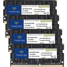 TIMETEC Timetec 64GB KIT4x16GB DDR4 3200MHz DDR4-3200 PC4-25600 Non-ECC Unbuffered 1.2V CL22 2Rx8 Dual Rank 260 Pin SODIMM for AMD and Intel Gaming Laptop Notebook PC Computer Memory RAM Module Upgrade