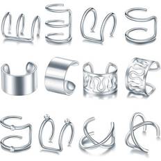 Silver Piercingar Megabilligt 12-pack Fake Helix Piercing Öron Örhänge Ear Cuff Utan Hål Silver