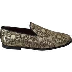 Guld Loafers Dolce & Gabbana Gold Jacquard Flats Mens Loafers Shoes EU42.5/US9.5