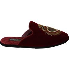 Laced Slides Dolce & Gabbana Red Velvet Sacred Heart Embroidery Slides Shoes