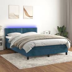 Pacchetti Letto vidaXL Letto A Molle Con Materasso E LED Blu Scuro 140x190 cm