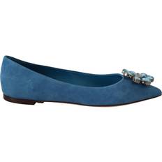 Dolce & Gabbana Women Loafers Dolce & Gabbana Blue Suede Crystals Loafers Flats Shoes EU36/US5.5