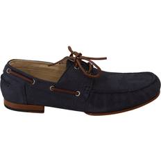 Dolce & Gabbana Scarpe da barca Dolce & Gabbana Blue Leather Lace Up Men Casual Boat Shoes EU44/US11