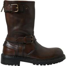 Dolce & Gabbana Uomo Stivaletti in Pizzo Dolce & Gabbana Brown Leather Midcalf Mens Boots EU42.5/US9.5