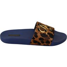 Dolce & Gabbana Slippers & Sandals Dolce & Gabbana Blue Brown Leopard Logo Rubber Slides Slippers Shoes EU44/US11