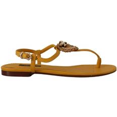 Dolce & Gabbana Women Sandals Dolce & Gabbana Mustard Leather Devotion Flats Sandals Shoes EU35/US4.5