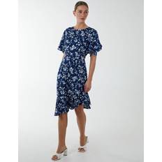 Blue Vanilla Angel Sleeve Asymmetric Tier Midi Dress Navy