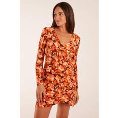 Red - Women Dresses Blue Vanilla Fixed Wrap Gathered Mini Dress Orange