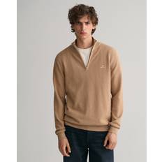 Gant Pique Half Zip Sweater - Beige/Wit